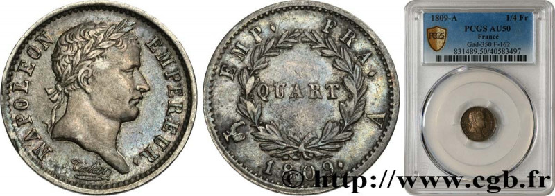 PREMIER EMPIRE / FIRST FRENCH EMPIRE
Type : Quart (de franc) Napoléon Ier tête l...
