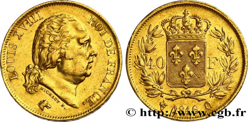 LOUIS XVIII
Type : 40 francs or Louis XVIII 
Date : 1816 
Mint name / Town : Per...