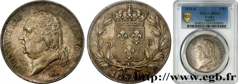 LOUIS XVIII
Type : 5 francs Louis XVIII, tête nue 
Date : 1824 
Mint name / Town...
