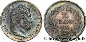 LOUIS-PHILIPPE I
Type : 1/4 franc Louis-Philippe 
Date : 1832 
Mint name / Town : Nantes 
Quantity minted : 8480 
Metal : silver 
Millesimal fineness ...
