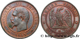 SECOND EMPIRE
Type : Dix centimes Napoléon III, tête nue 
Date : 1853 
Mint name / Town : Bordeaux 
Quantity minted : 1268672 
Metal : bronze 
Diamete...