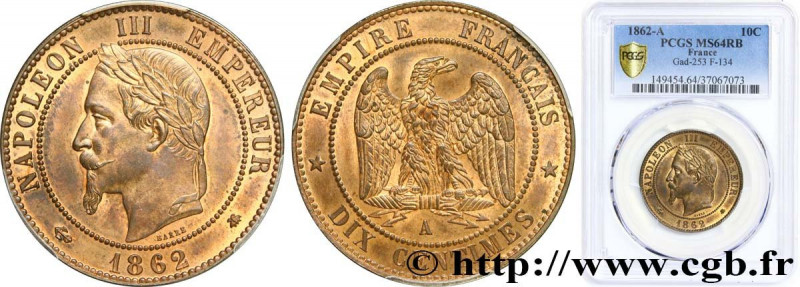 SECOND EMPIRE
Type : Dix centimes Napoléon III, tête laurée 
Date : 1862 
Mint n...