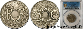 III REPUBLIC
Type : 25 centimes Lindauer, doublement Fautée (non perforé et poids léger) 
Date : 1921 
Quantity minted : 18531221 
Metal : copper nick...