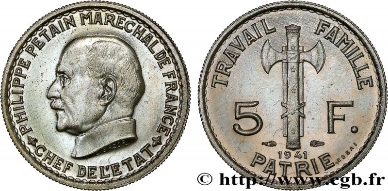 FRENCH STATE
Type : Essai de 5 francs Pétain en fer plaqué nickel, 3e projet de ...