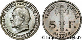 FRENCH STATE
Type : Essai de 5 francs Pétain en fer plaqué nickel, 3e projet de Bazor (type adopté) 
Date : 1941 
Mint name / Town : Paris 
Metal : ir...