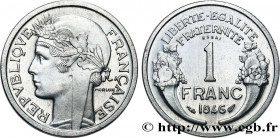 PROVISIONAL GOVERNEMENT OF THE FRENCH REPUBLIC
Type : Essai-piéfort de 1 franc Morlon, légère 
Date : 1946 
Quantity minted : 104 
Metal : aluminium 
...