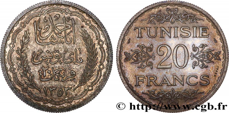 TUNISIA - FRENCH PROTECTORATE
Type : Essai 20 Francs argent au nom de Ahmed Bey ...