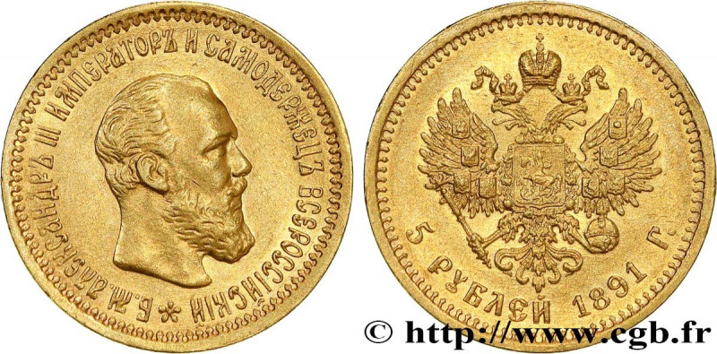 RUSSIA - ALEXANDER III
Type : 5 Rouble 
Date : 1891 
Mint name / Town : Saint-Pe...