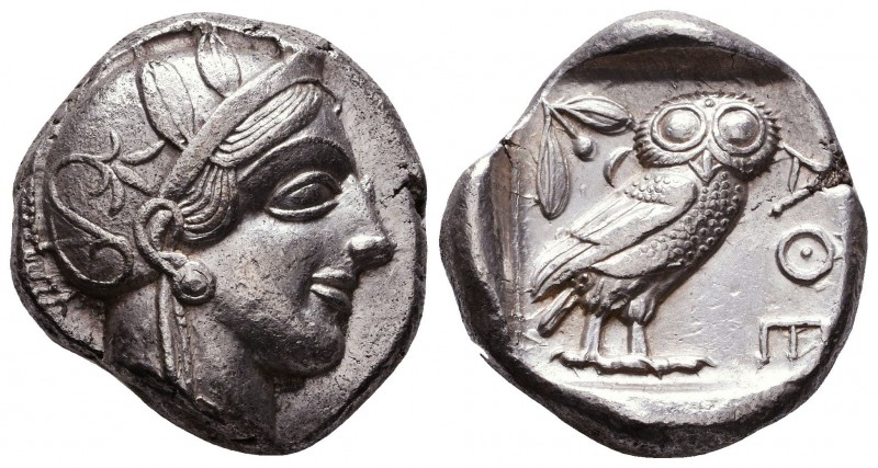 Athens, Attica. AR Tetradrachm, c. 440-420 BC.
Obv. Helmeted head of Athena rig...