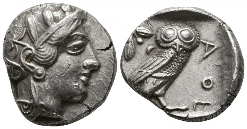 Athens, Attica. AR Tetradrachm, c. 440-420 BC.
Obv. Helmeted head of Athena righ...