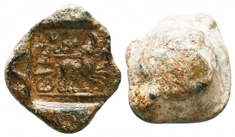 Ancient Roman or Greek Lead Seal with quadriga, 

Weight: 9.8 gr
Diameter: 18 mm