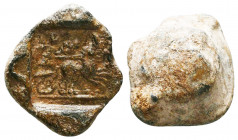 Ancient Roman or Greek Lead Seal with quadriga, 

Weight: 9.8 gr
Diameter: 18 mm