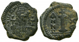 JUSTINIAN I. 527-565 AD. Æ Decanummium. Antioch mint. 

Weight: 5.4 gr
Diameter: 21 mm