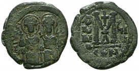 Justin II, with Sophia, 565-578. Follis, Constantinople, 574-575.

Weight: 12.3 gr
Diameter: 30 mm