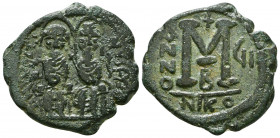 Justin II, with Sophia, 565-578. Follis, Nicomedia, 574-575.

Weight: 12.0 gr
Diameter: 29 mm