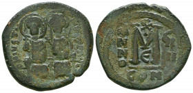 Justin II, with Sophia, 565-578. Follis, Constantinople, 574-575.

Weight: 16.0 gr
Diameter: 31 mm