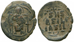 Anonymous Folles. Time of Constantine IX, circa 1042-1055. Æ Follis. Constantinople mint.

Weight: 10.3 gr
Diameter: 34 mm