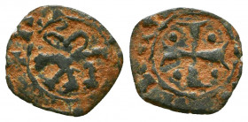 Crusaders, Lusignan Kingdom of Cyprus. Henry I Æ Fractional Denier. AD 1218-1253.

Weight: 0.4 gr
Diameter: 11 mm