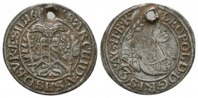 Leopold I. AR Taler 1668, Kremnitz.

Weight: 1.6 gr
Diameter: 21 mm
