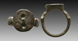 Ancient Roman Bronze Seal ring. 1st and 2nd century AD

Weight: 8.4 gr
Diameter: 24 mm