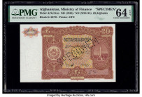 Afghanistan Ministry of Finance 20 Afghanis ND (1936) / SH1315 Pick 18As Specimen PMG Choice Uncirculated 64 EPQ. Roulette cancelled. 

HID09801242017...