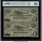 Argentina Banco Oxandaburu y Garbino 5 Pesos Bolivianos 1869 Pick S1783r1 Uncut Sheet of Two Remainders PMG Uncirculated 62 EPQ. 

HID09801242017

© 2...