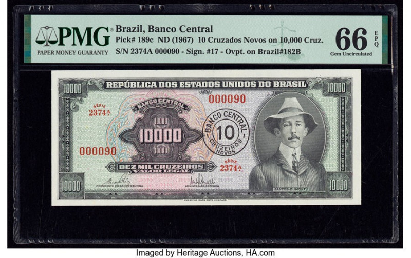 Low Serial Number 90 Brazil Banco Central Do Brasil 10 C.N. on 10,000 Cruzeiros ...