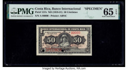 Costa Rica Banco Internacional de Costa Rica 50 Centimos ND (1918-21) Pick 157s Specimen PMG Gem Uncirculated 65 EPQ. Tied for the highest grade in th...