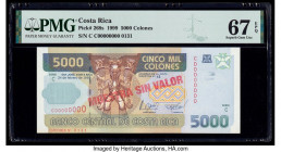 Costa Rica Banco Central de Costa Rica 5000 Colones 1999 Pick 268s Specimen PMG Superb Gem Unc 67 EPQ. Sole graded example in the PMG Population Repor...