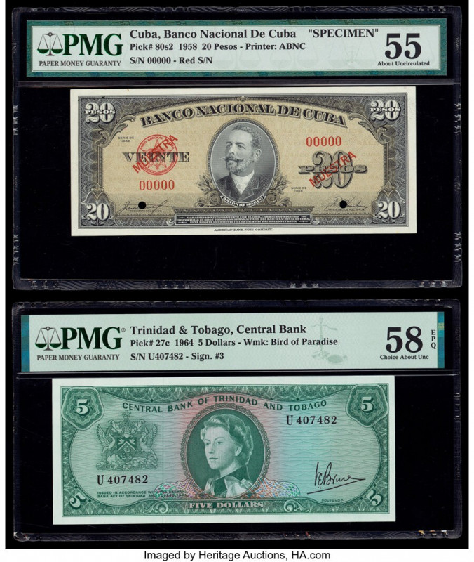 Cuba Banco Nacional de Cuba 20 Pesos 1958 Pick 80s2 Specimen PMG About Uncircula...