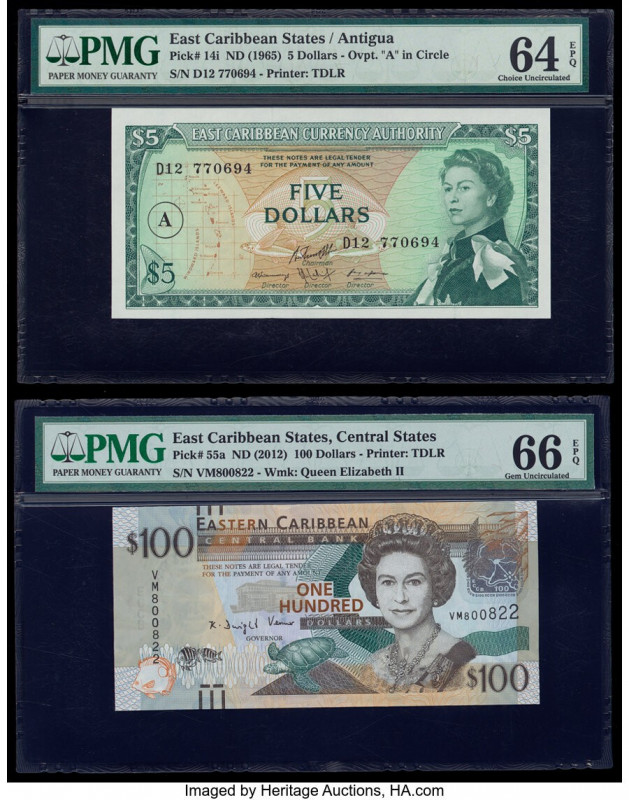 East Caribbean States Currency Authority, Antigua; Central Bank 5; 100 Dollars N...
