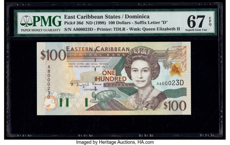 East Caribbean States Central Bank, Dominica 100 Dollars ND (1998) Pick 36d PMG ...