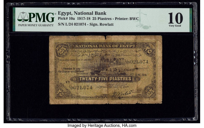 Egypt National Bank of Egypt 25 Piastres 4.6.1918 Pick 10a PMG Very Good 10. 

H...