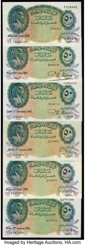 Egypt National Bank of Egypt 50 Piastres 1939-1950 Pick 21 6 Examples Very Fine ...
