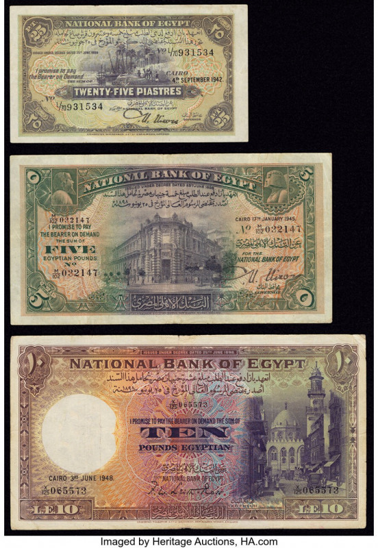 Egypt National Bank of Egypt 25 Piastres; 5 Pounds; 10 Pounds 1942; 1945; 1948 P...