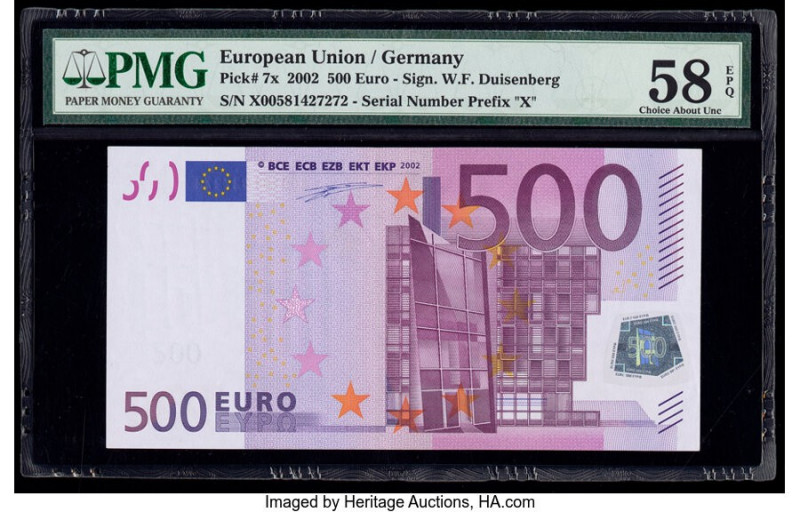 European Union Central Bank, Germany 500 Euro 2002 Pick 7x PMG Choice About Unc ...