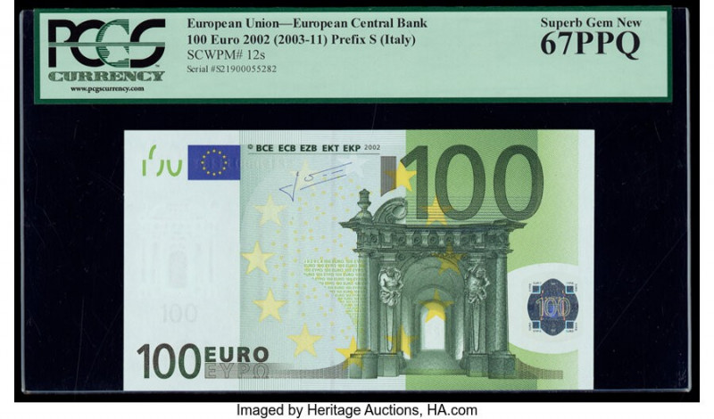 European Union Central Bank, Italy 100 Euro 2002 Pick 12s PCGS Superb Gem New 67...
