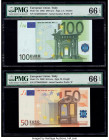 European Union Central Bank, Italy 100; 50 (2); 10 Euro 2002 (2); 2014; 2017 Pick 12s; 17s; 21s; 23s Four Examples PMG Gem Uncirculated 66 EPQ (3); Su...