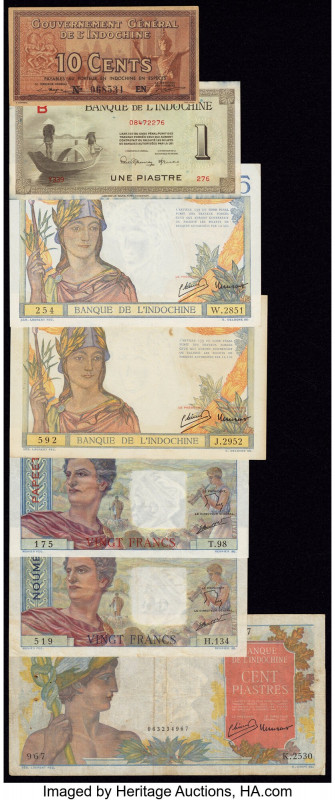 French Indochina Banque de l'Indo-Chine Group Lot of 7 Examples Fine-About Uncir...