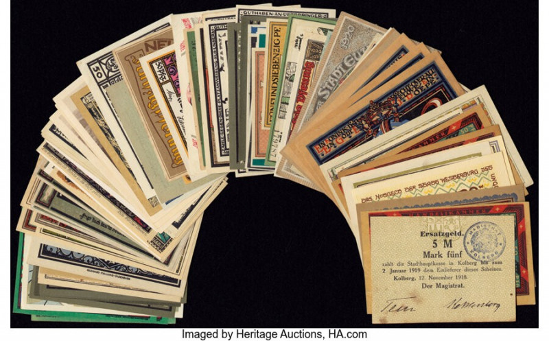 Notgeld Group Lot of 196 Examples Fine-Crisp Uncirculated (Majority). Staining i...