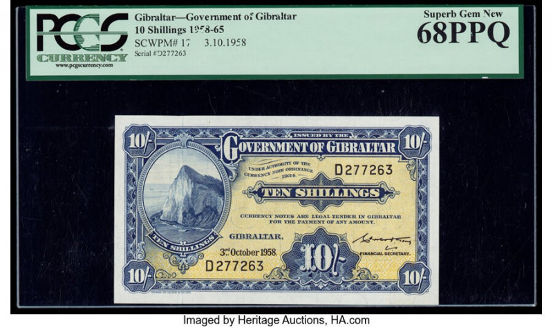 Gibraltar Government of Gibraltar 10 Shillings 3.10.1958 Pick 17 PCGS Superb Gem...
