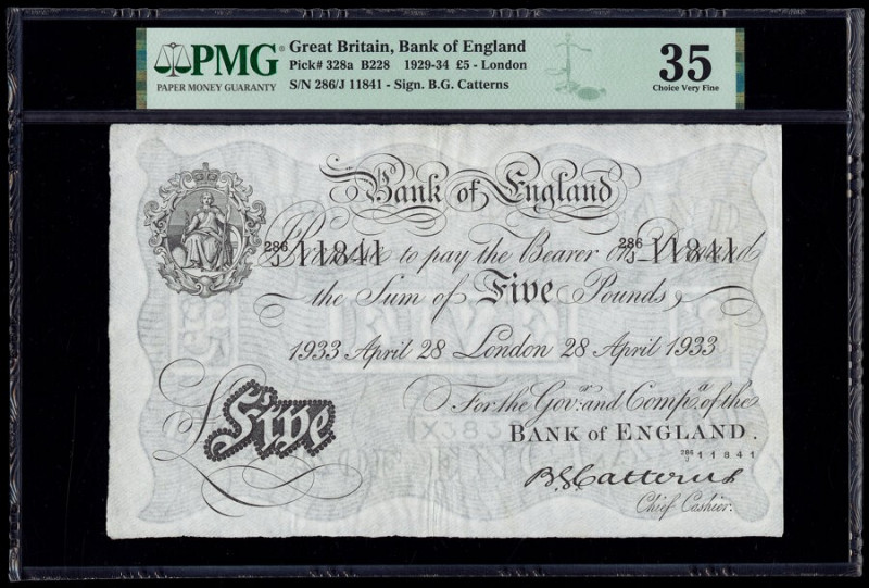 Great Britain Bank of England 5 Pounds 28.4.1933 Pick 328a PMG Choice Very Fine ...