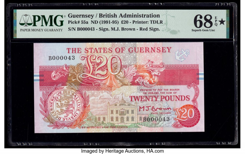 Low Serial Number 43 Guernsey States of Guernsey 20 Pounds ND (1991-95) Pick 55a...