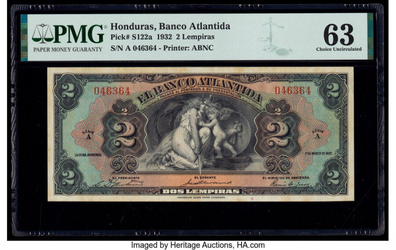 Honduras Banco Atlantida 2 Lempiras 1932 Pick S122a PMG Choice Uncirculated 63. ...