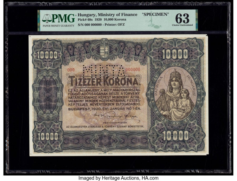 Hungary State Note of the Ministry of Finance 10,000 Korona 1.1.1920 Pick 68s Sp...