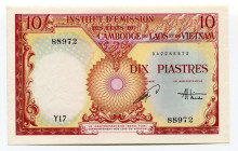 French Indochina 10 Piastres 1953
P# 107; # 88972; Issue for Vietnam; UNC
