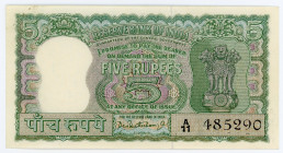 India 5 Rupees 1962 - 1967 (ND)
P# 54a; # A/11485290; UNC
