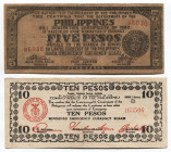 Philippines 5 Pesos & 10 Pesos 1942 - 1944 Emergency Currency Bohol & Mindanao
P# 136, 527a; VF-XF