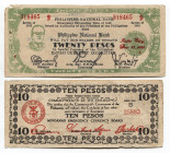 Philippines 20 Pesos & 10 Pesos 1942 - 1944 Emergency Currency Iloilo & Mindanao
P# 318, 527a; F