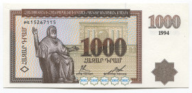 Armenia 1000 Dram 1994
P# 39a; # 15267115; Armenian Republic Bank; UNC